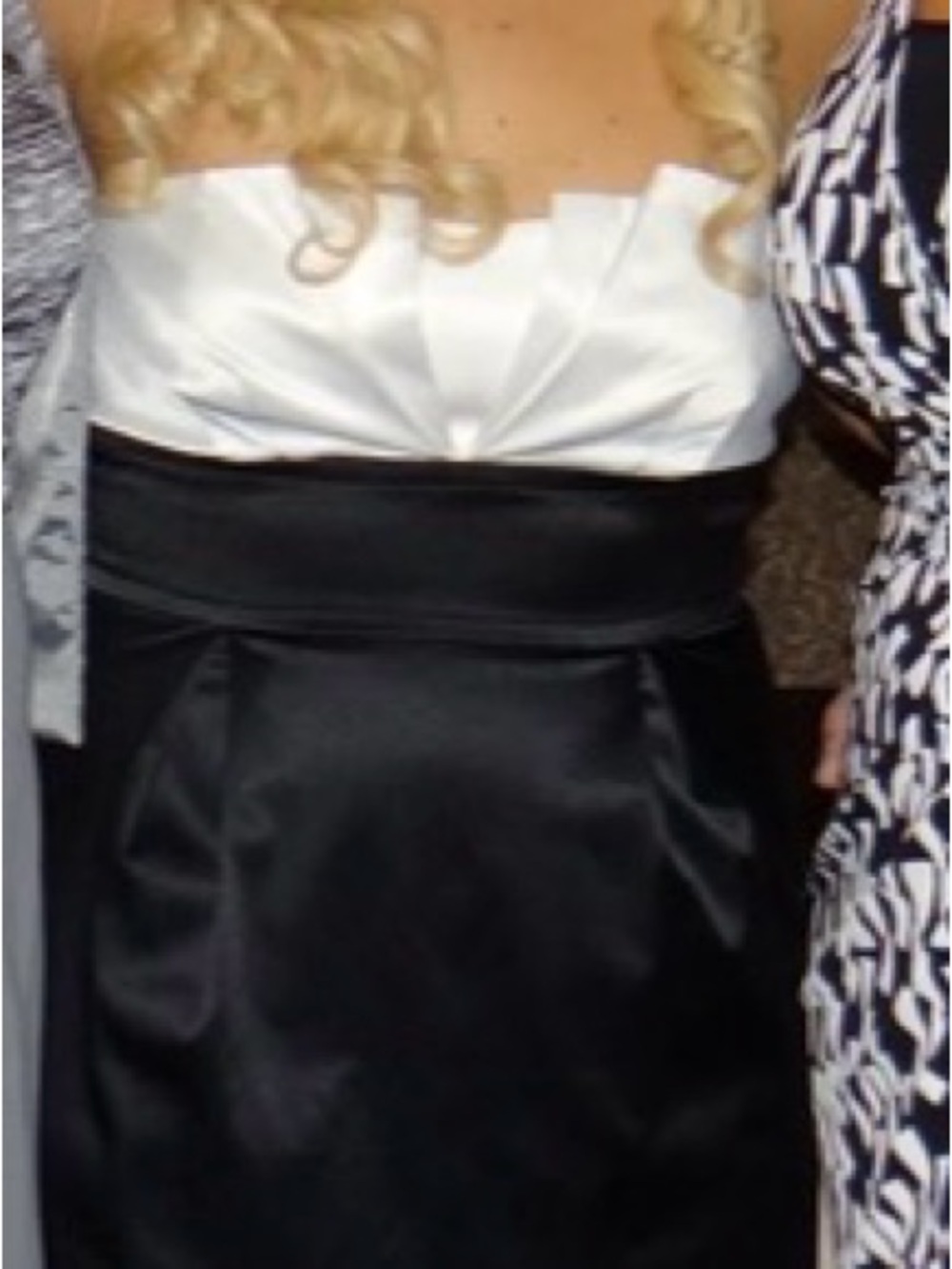 Teeze Me Strapless Black Satin Dress with White Bodice